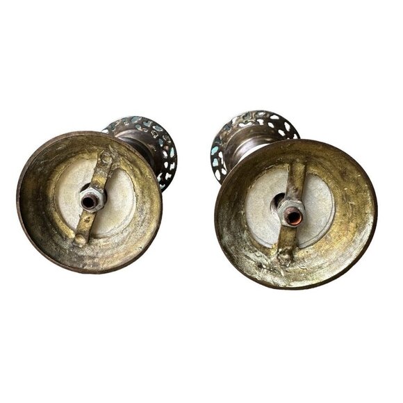 Candle Sticks Holders Brass Marble Ornate Pillar Taper 7"‎ MCM VTG Set Of 2 - Picture 5 of 9